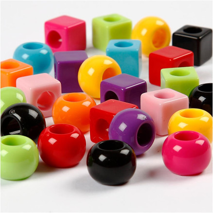 Plastpärlor, stl. 11 mm, Hålstl. 7 mm, ca. 750 st., mixade färger, 1000 g, 1700 ml/ 1 förp.