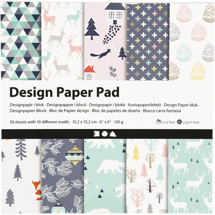 Designpapper, julmotiv, ark 15,2x15,2 cm, 120 g, ljusgrön, rosa, vit, 50 ark/ 1 förp.