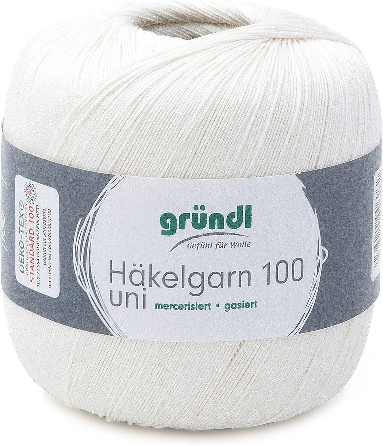 Gründl - Häkelgarn 100 - Virkgarn på 100 grams nystan - Oblekt