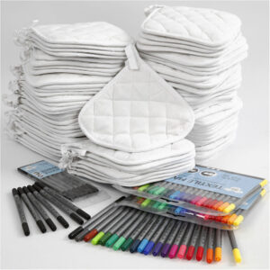 Grupp DIY Kit grytlappar med tuschpennor, svart, vit, 1 set
