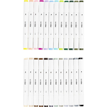 Illustration marker, spets 1+8 mm, pastellfärger, standardfärger, 24 st./ 1 förp.