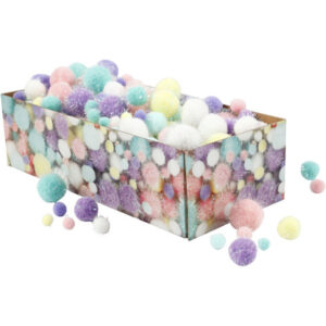 Pompoms, Dia. 15-40 mm, glitter, ca. 400 st., pastellfärger, 400 g/ 1 förp.