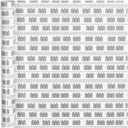 Presentpapper, badhus, B: 70 cm, 80 g, svart, vitt, 4 m/1 rulle.