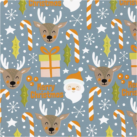 Presentpapper, jultomten, julklapp, godisstav, ren, B: 50 cm, 80 g, grå, 100 m/1 rulle.