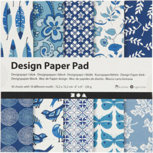 Designpapper i block, ark 15,2 x 15,2 cm, 120 g, blått, 50 ark/frp.