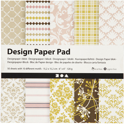 Designpapper i block, ark 15,2 x 15,2 cm, 120 g, grön, rosa, 50 ark/frp.
