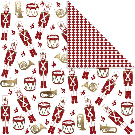 Designpapper, nötknäckare, 180 g, guld, rött, vitt, 3 ark/1 frp.