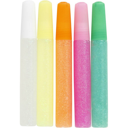 Glitterlim, pastellfärger, 5 x 10 ml/1 frp.