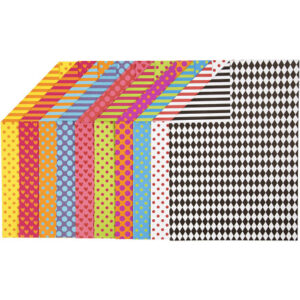 Mönstrad kartong, A4, ark 210x297 mm, 250 g, olika färger, 20 ass. ark i olika färger/1 frp.