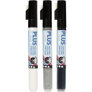 Plus Color Tusch, L: 14,5 cm, spets 1-2 mm, svart, råvit, rain grey, 5,5 ml, 3 st./ 1 förp.