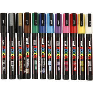 Posca-Tusch-pennor, blandade färger, nr PC-3M, linjebredd 0,9 - 1,3 mm, 12 st./frp.