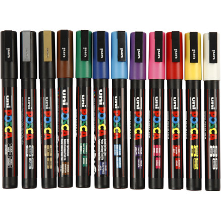 Posca-Tusch-pennor, blandade färger, nr PC-3M, linjebredd 0,9 - 1,3 mm, 12 st./frp.