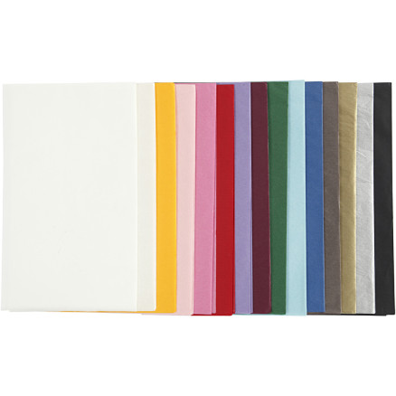 Silkepapper, ark 50x70 cm, 17 g, olika färger, 15x2 ark/frp.