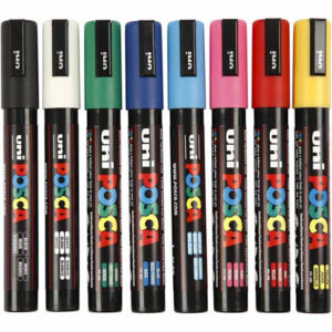 Uni-Posca tuschpennor, blandade färger, 2,5 mm - 8 st.