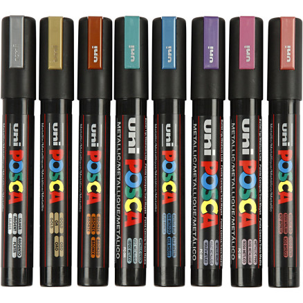 Uni-Posca-tuschpennor, metallicfärger, linjetjocklek: medium, 8 st.