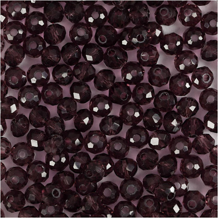 Facettpärlor, Dia. 4 mm, Hålstl. 1 mm, lila, 45 st./ 1 förp.